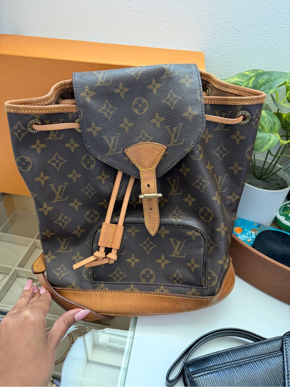 Louis Vuitton Monogram Canvas Drawstring Backpack with Tan Trim